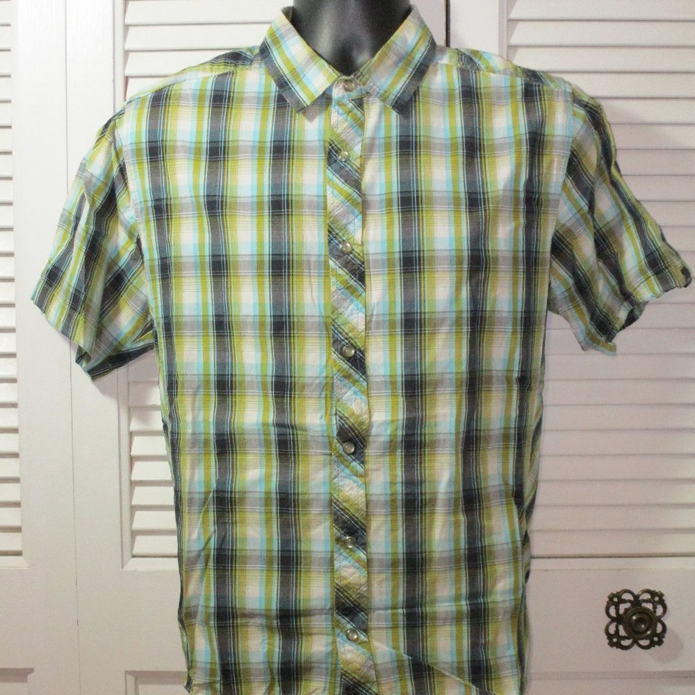 prAna Pearl Snap Plaid Shirt Men's M